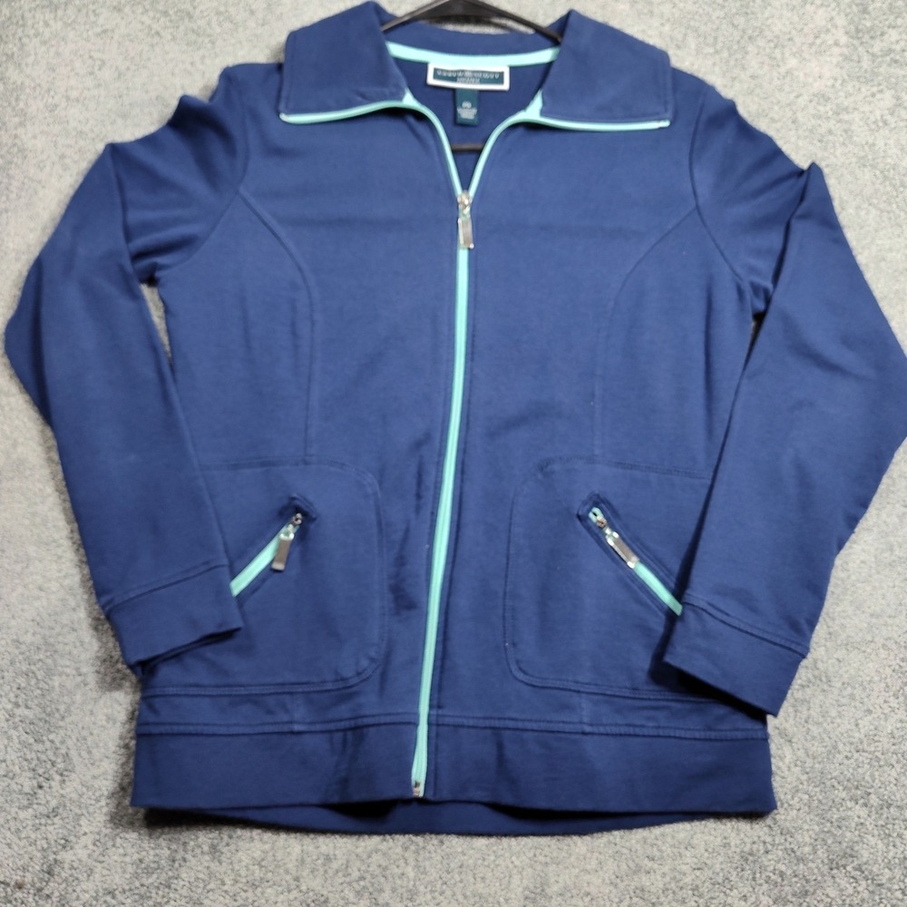 Karen Scott Sport Petites Blue Full Zip Jacket Pockets Collared PS